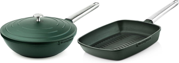 Westinghouse Pannenset - Wokpan 28cm + Grillpan 28cm - Groen