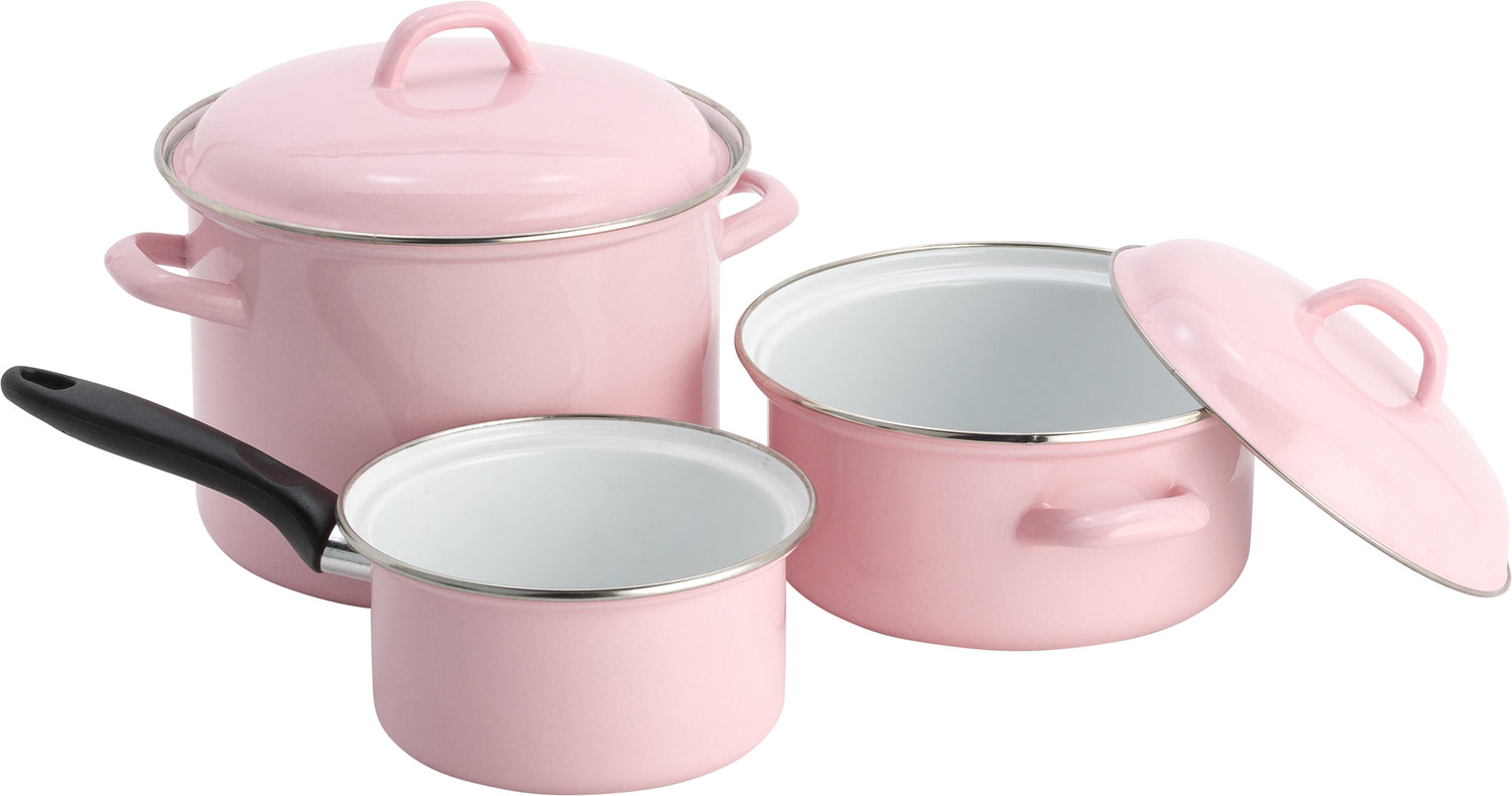 Lite Body Pannenset Roze - 3-del - soeppan 6l, kookpan 3l, 1 steelpan