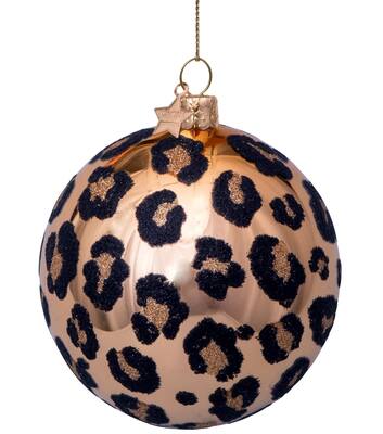 Vondels Glazen kerstbal goud met luipaard print H8cm