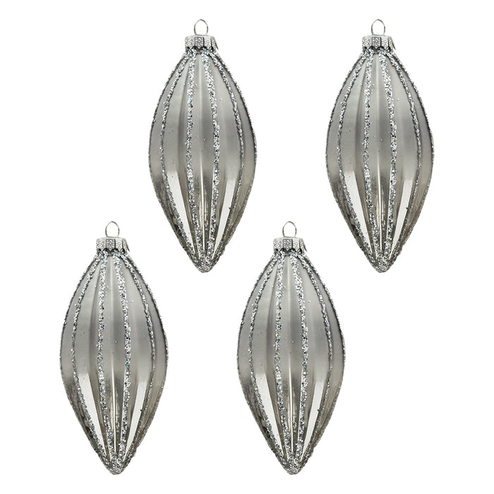 Clayre & Eef Kerstbal Set van 4  6x13 cm Zilverkleurig Glas