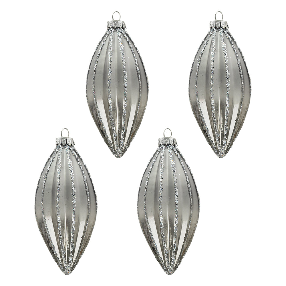 Clayre & Eef Kerstbal Set van 4  6x13 cm Zilverkleurig Glas