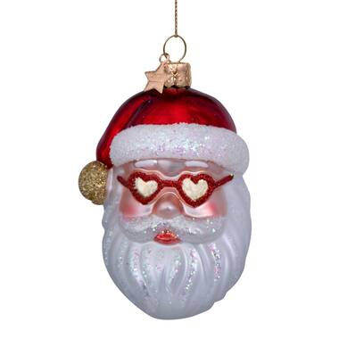 Vondels Ornament glass red santa w|heart glasses H10cm