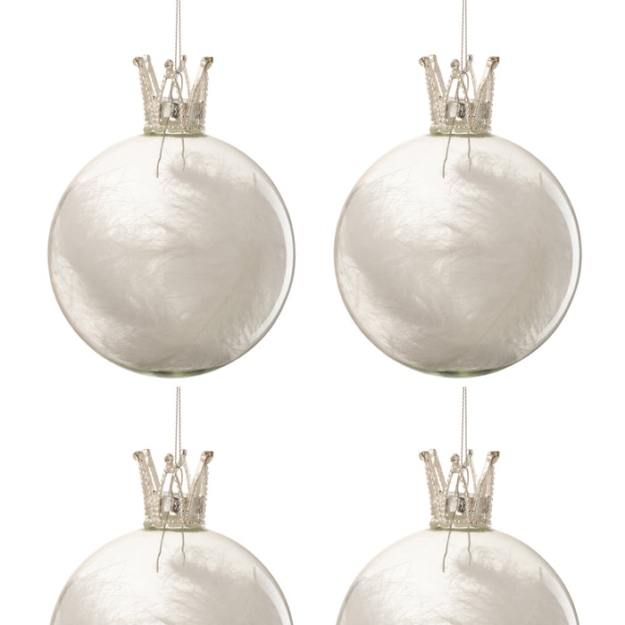 J-Line Kerstballen Kroon Pluim Wit Large Set van 4