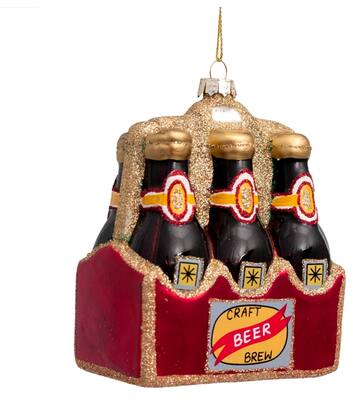 Vondels Glazen kerst decoratie bier in krat H11cm
