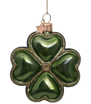 Vondels Ornament glass green opal clover H8cm