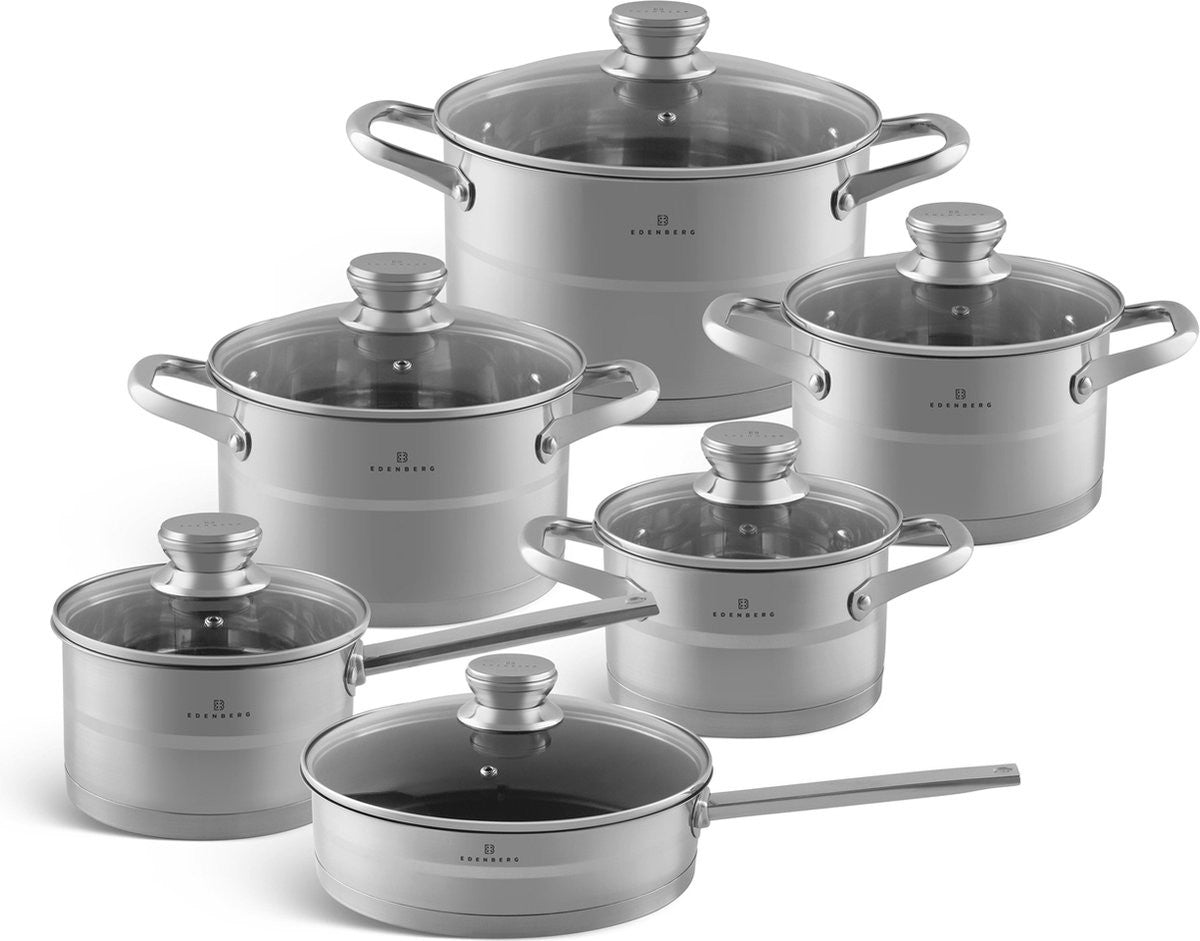 Edenberg Classic Line - Pannenset - RVS - 12 delig - Sandwichbodem