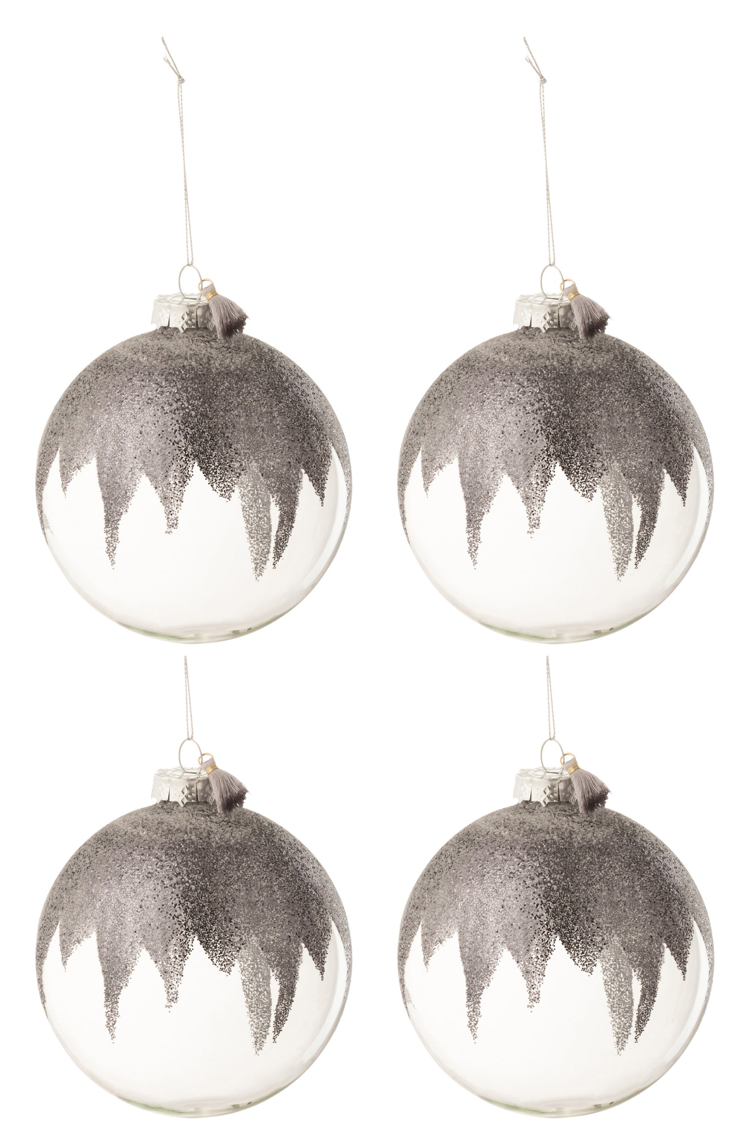 J-Line Kerstballen Glitter Grijs Large Set van 4