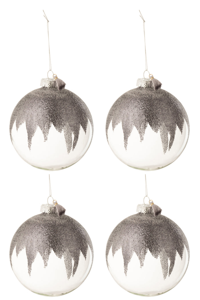 J-Line Kerstballen Glitter Grijs Large Set van 4