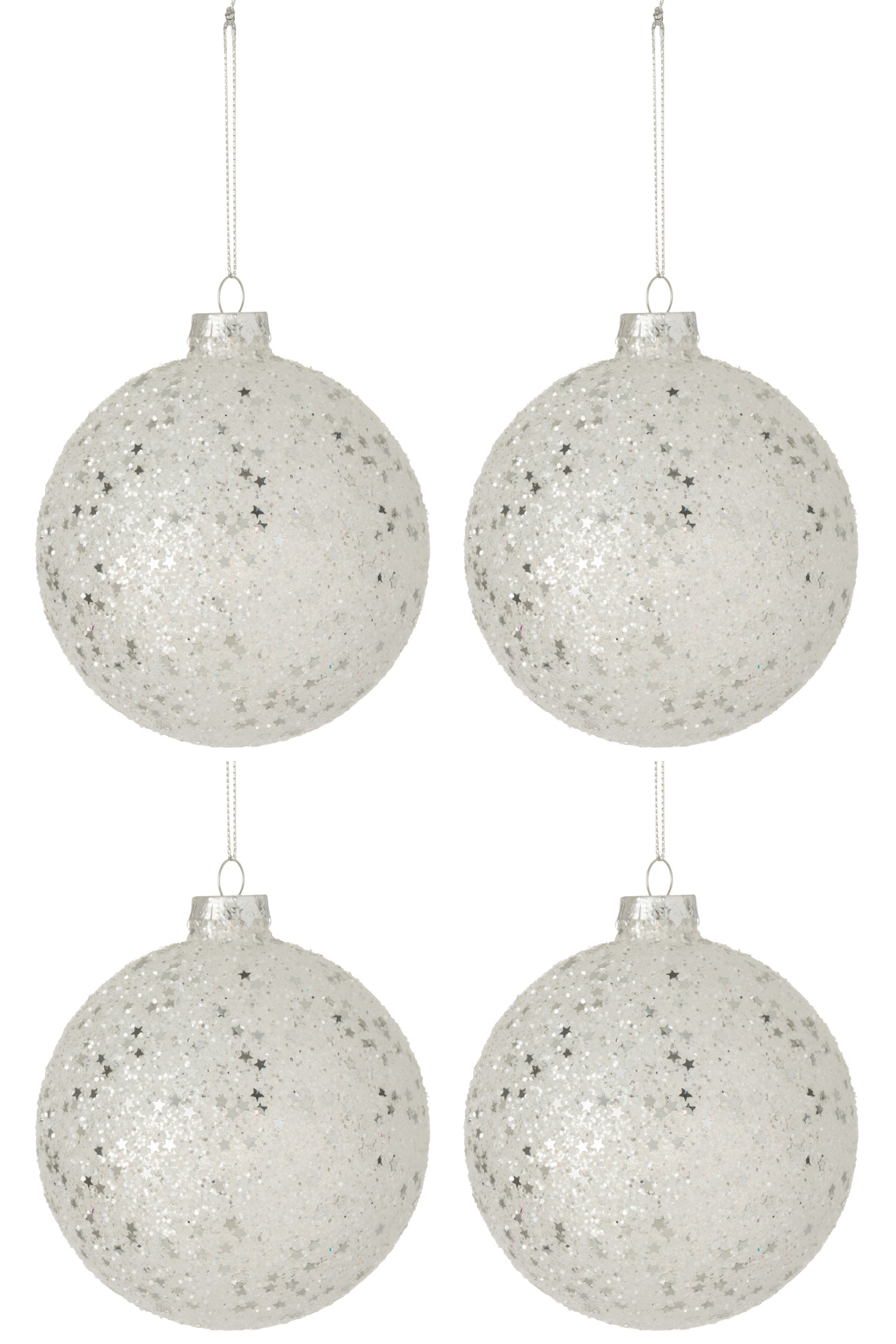 J-Line Kerstballen Sterretjes Zilver Set van 4