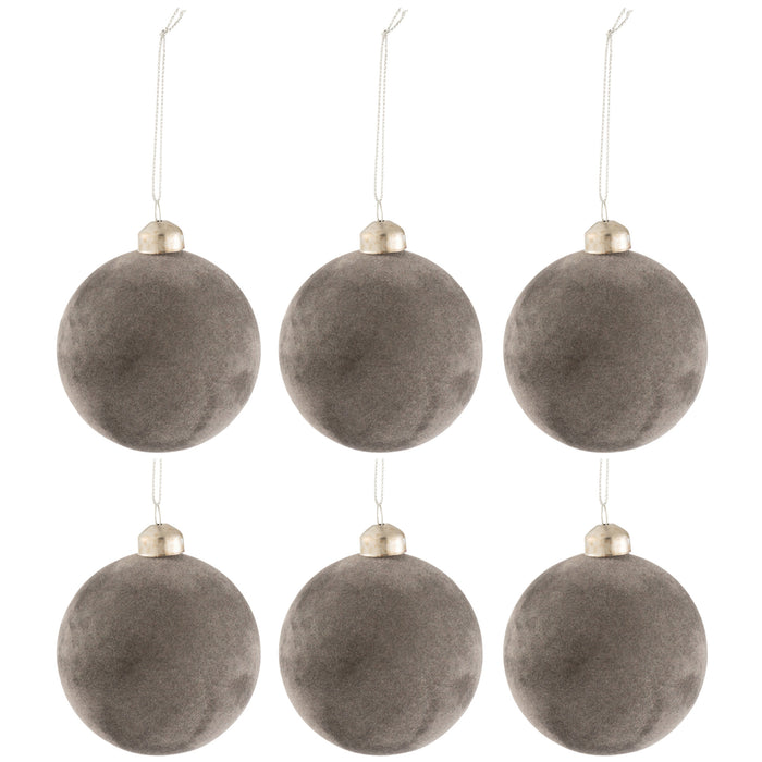J-Line Kerstballen Fluweel Grijs Small Set van 6