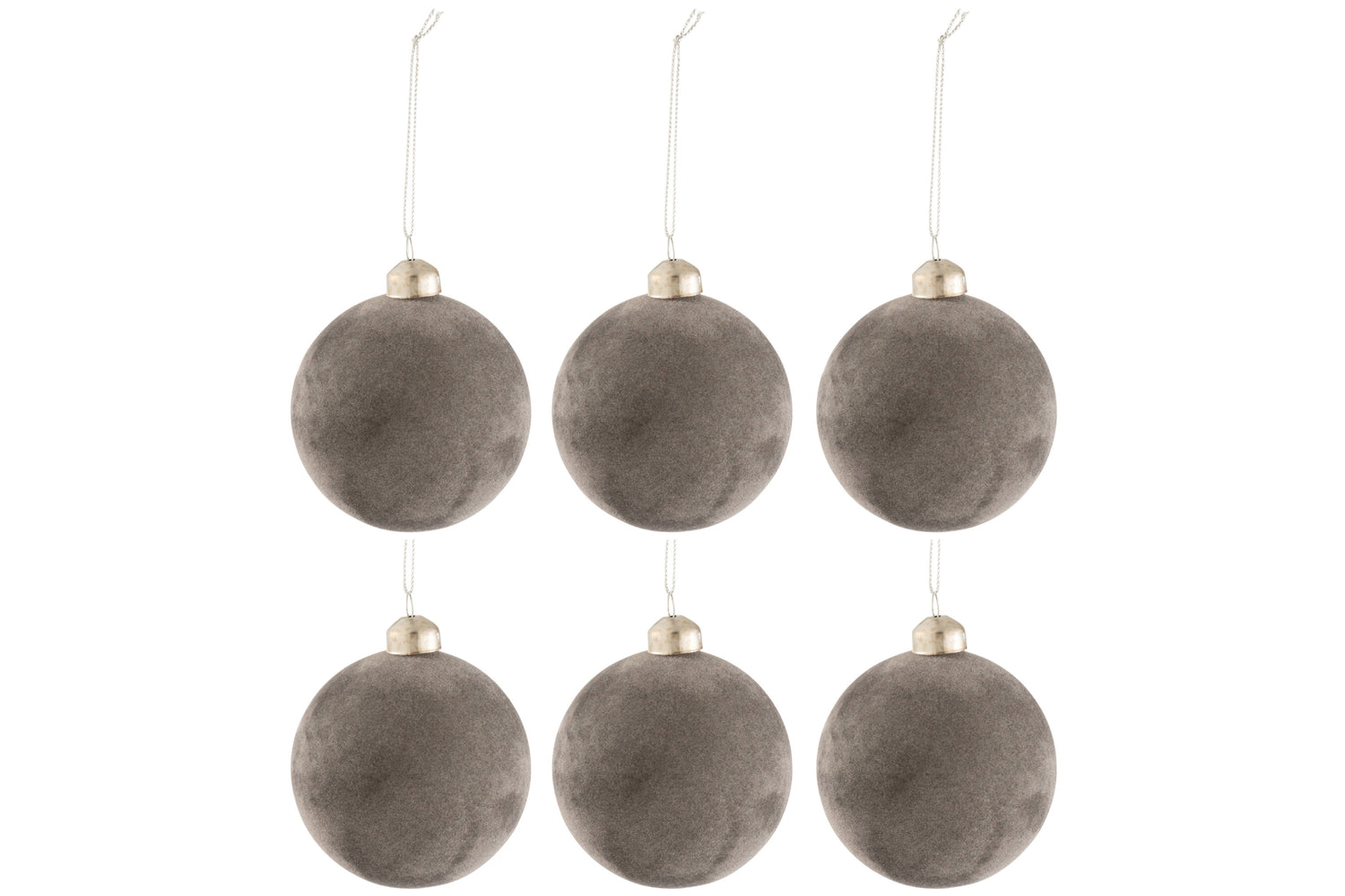 J-Line Kerstballen Fluweel Grijs Small Set van 6