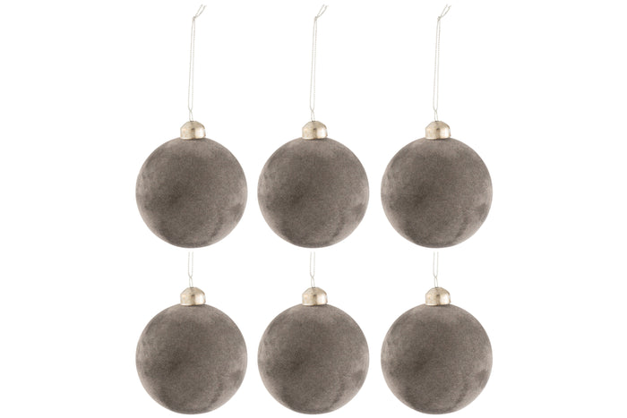 J-Line Kerstballen Fluweel Grijs Small Set van 6