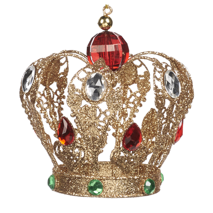Goodwill Kerstbal-Jewel-Kroon-Piek Parel Goud-Rood Lengte 11,5 cm
