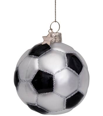 Vondels Ornament glass white|black glitter football H7cm