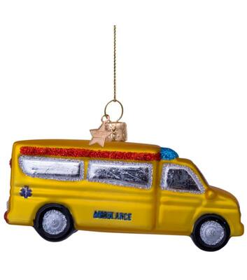 Vondels Glazen kerst decoratie mat gele ambulance H4cm