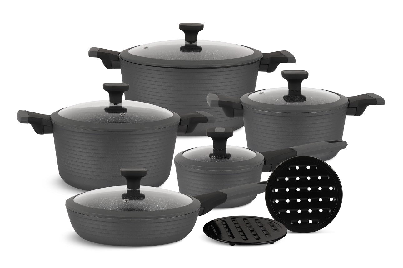 Edenberg Gray Line - 12-delige Luxe Pannenset van Gesmeed Aluminium