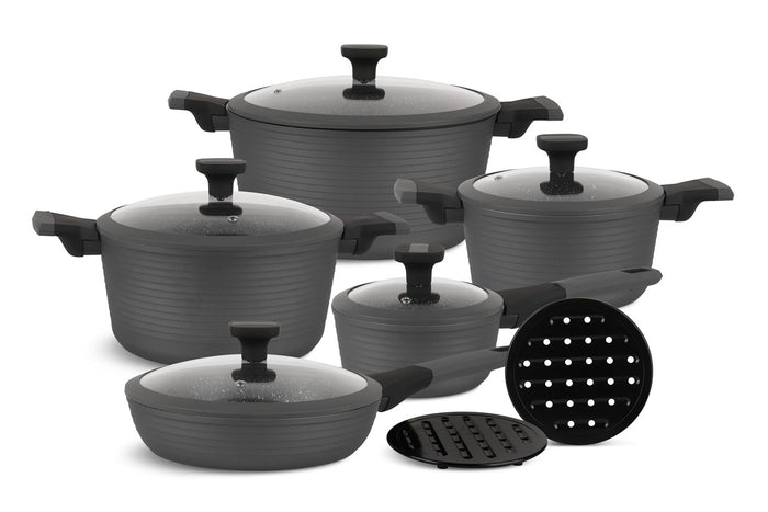 Edenberg Gray Line - 12-delige Luxe Pannenset van Gesmeed Aluminium