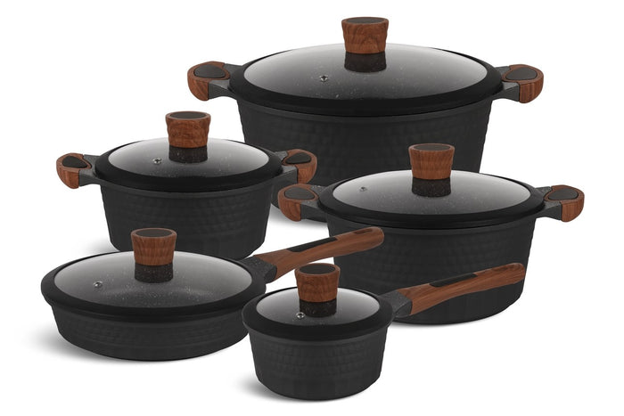 Edenberg Black Line - 10-delige Luxe Pannenset van Gesmeed Aluminium