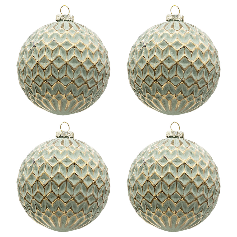Clayre & Eef Kerstbal Set van 4  Ø 10 cm Goudkleurig Groen Glas Rond