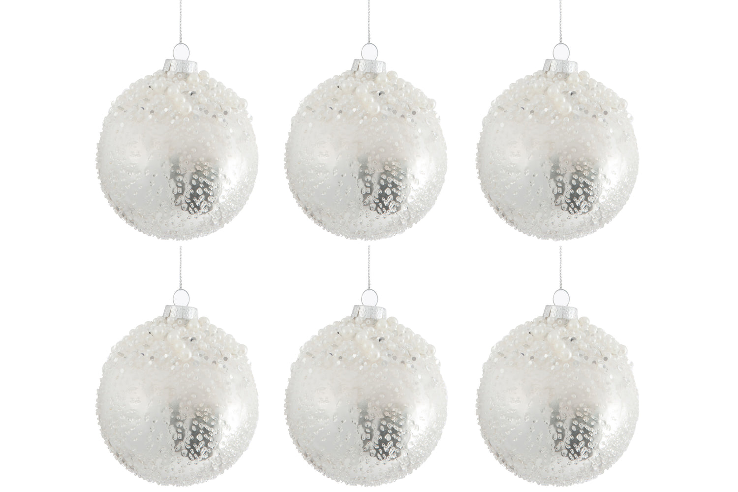 J-Line Kerstballen Parels Zilver Wit S Set van 6