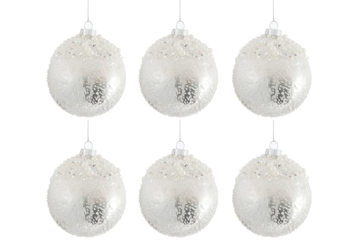 J-Line Kerstballen Parels Zilver Wit S Set van 6
