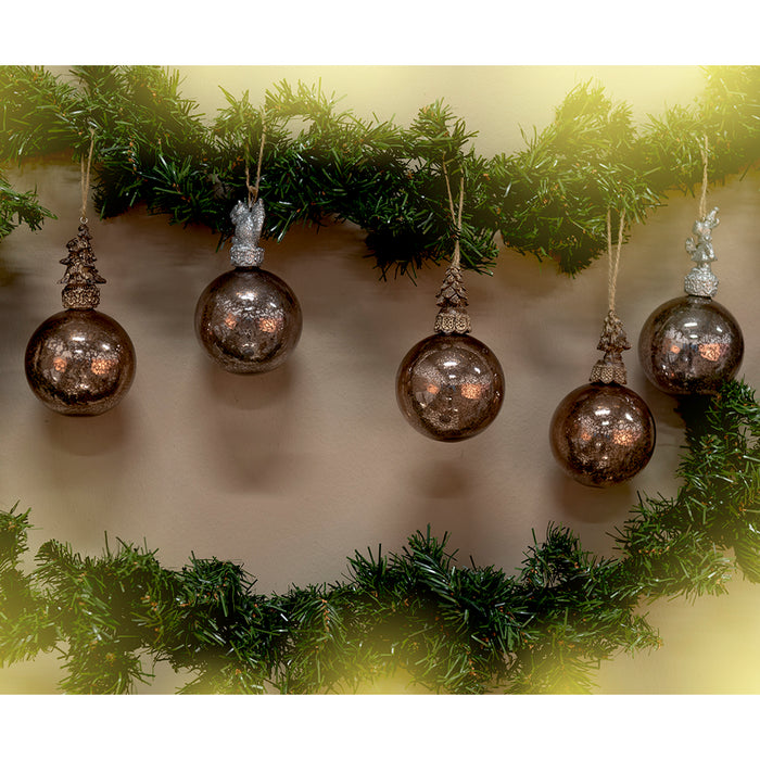 Clayre & Eef Kerstbal  Ø 8 cm Bruin Glas Kunststof Kroon