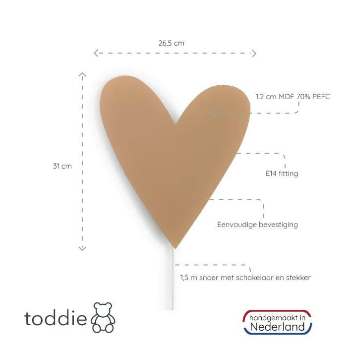 Houten wandlamp kinderkamer | Hart - spiced honey