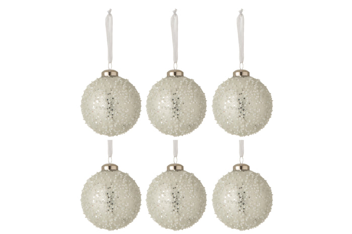 J-Line Kerstballen Parels Wit Zilver L Set van 6