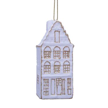 Vondels Ornament glass white|gold canal house step gable H8.5cm