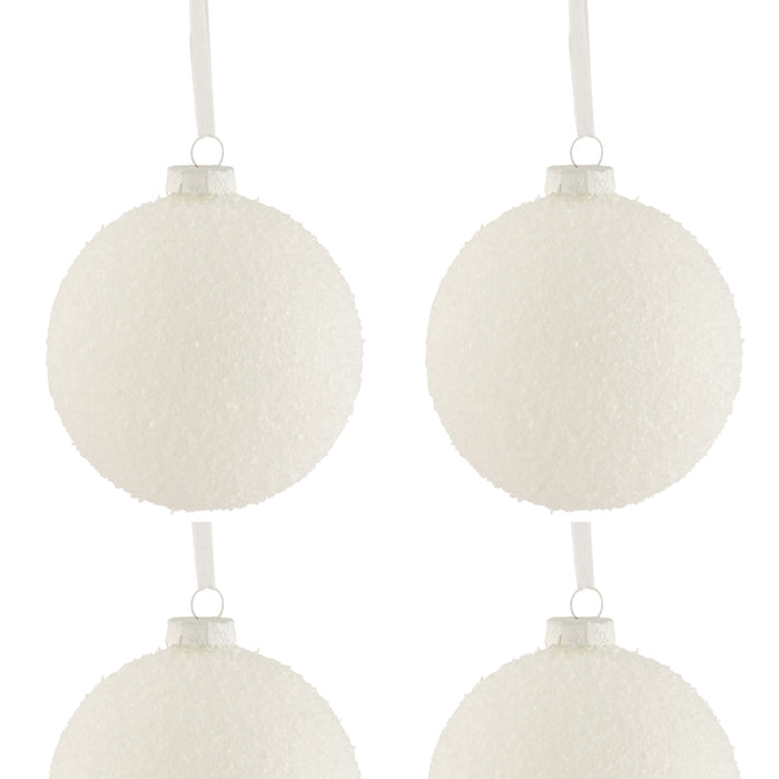 J-Line Kerstballen Besneeuwd Wit Large Set van 4