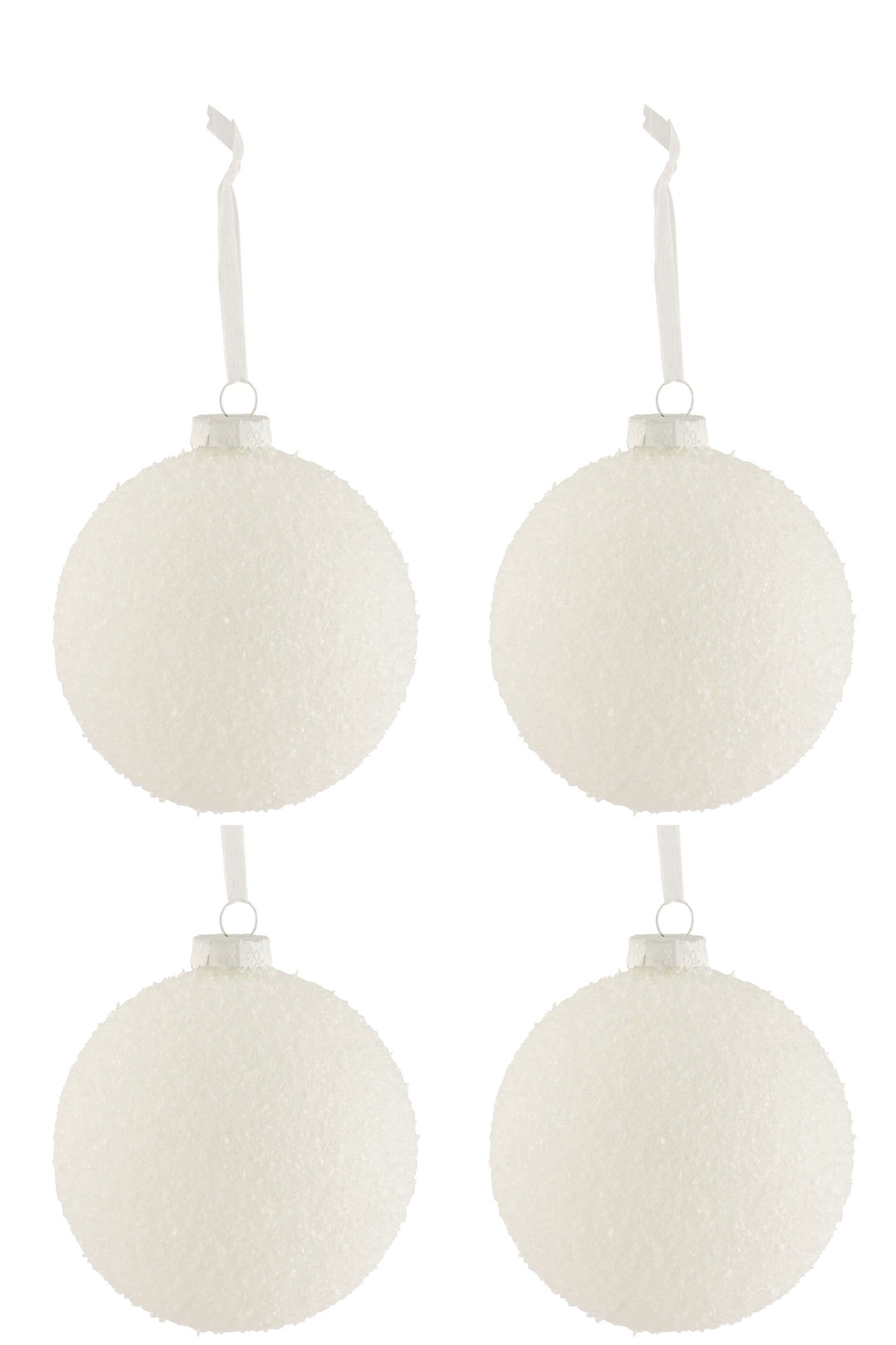 J-Line Kerstballen Besneeuwd Wit Large Set van 4
