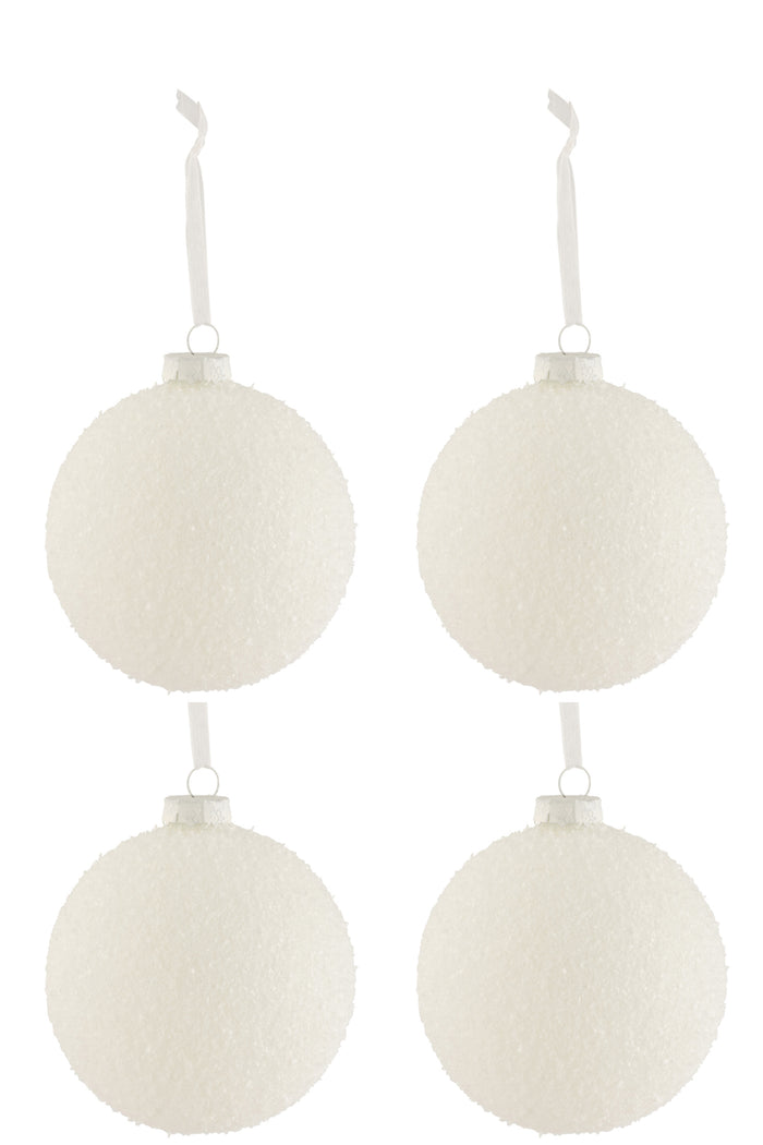 J-Line Kerstballen Besneeuwd Wit Large Set van 4