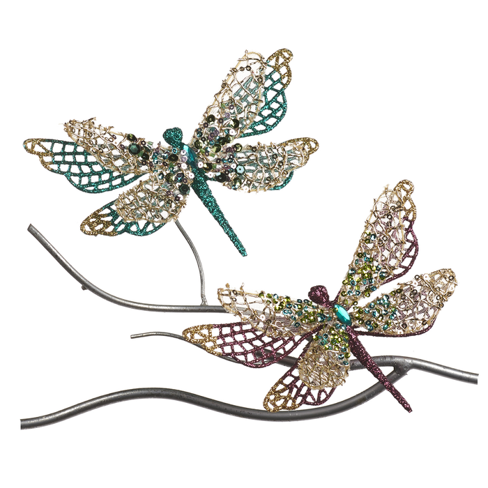 Goodwill Kerstbal-Libelle Klip Goud-Blauw-Roze H 15 cm  Per 2