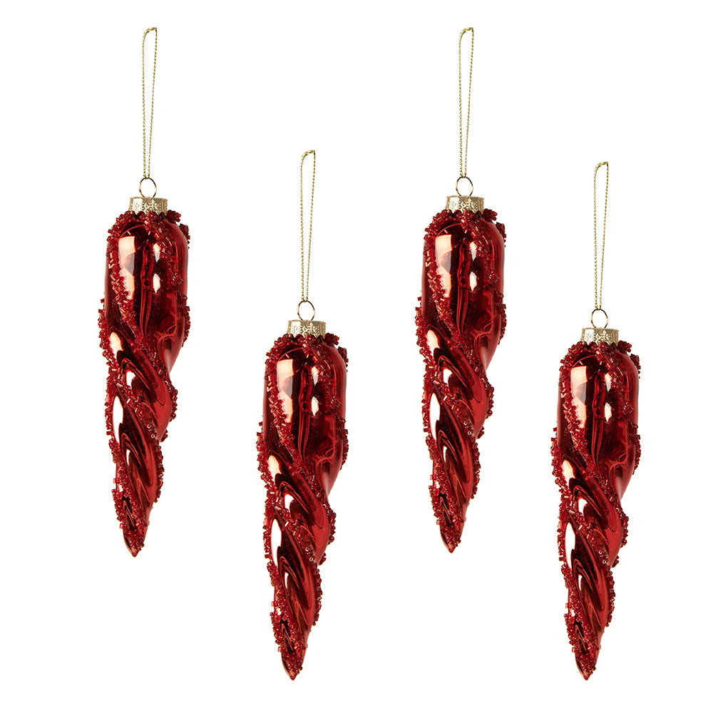 Clayre & Eef Kerstbal Set van 4  Ø 4 cm Rood Glas Kerstboomversiering