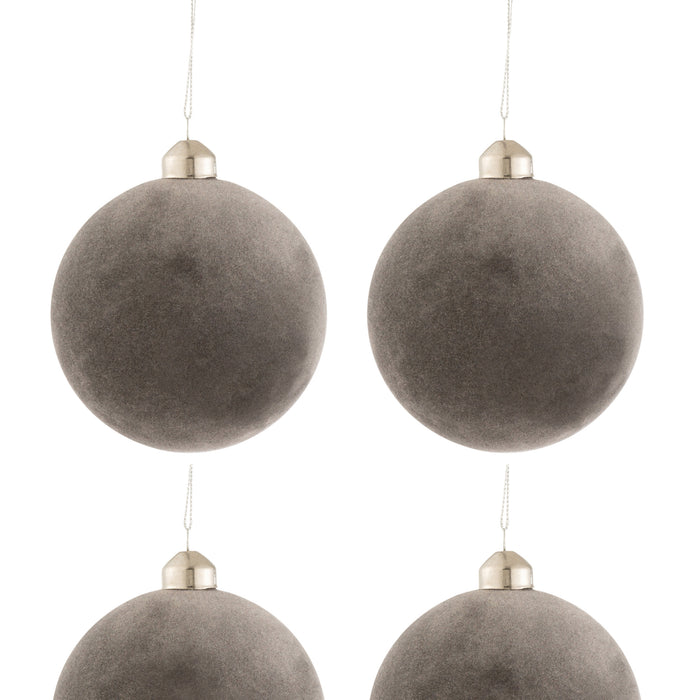 J-Line Kerstballen Fluweel Grijs Medium Set van 4