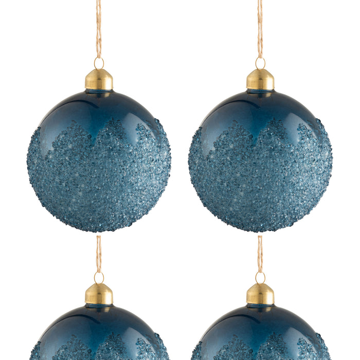 J-Line Kerstballen Suiker Blauw Medium Set van 4