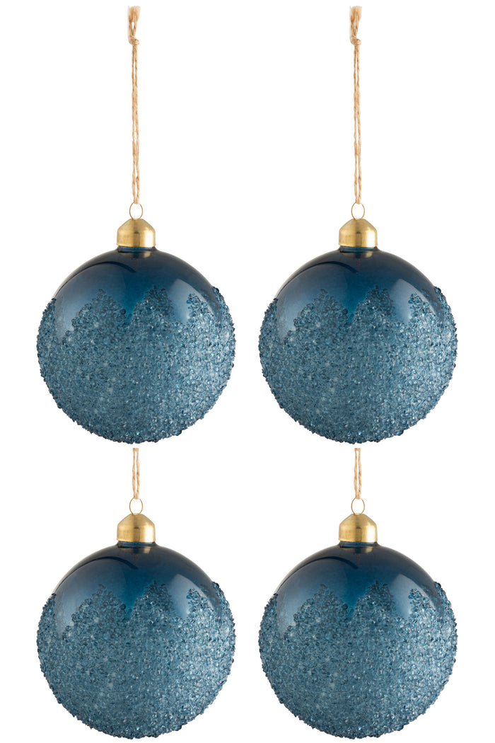 J-Line Kerstballen Suiker Blauw Medium Set van 4
