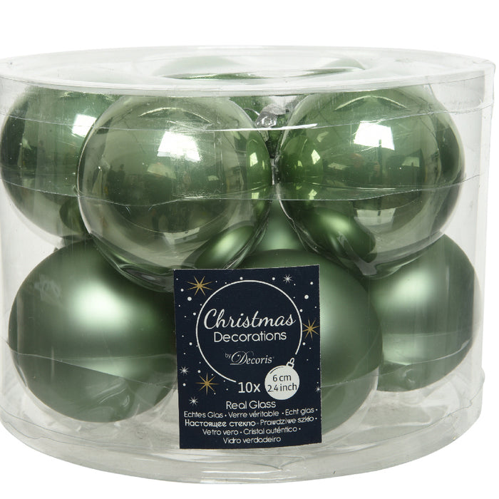 Decoris kerstbal glas d6cm s.groen 10st