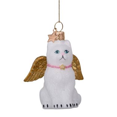 Vondels Ornament glass white cat w|gold wings H8cm#
