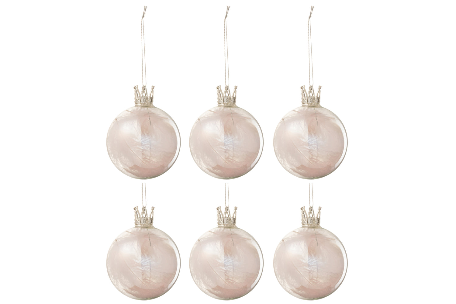 J-Line Kerstballen Kroon Pluim Roze Small Set van 6