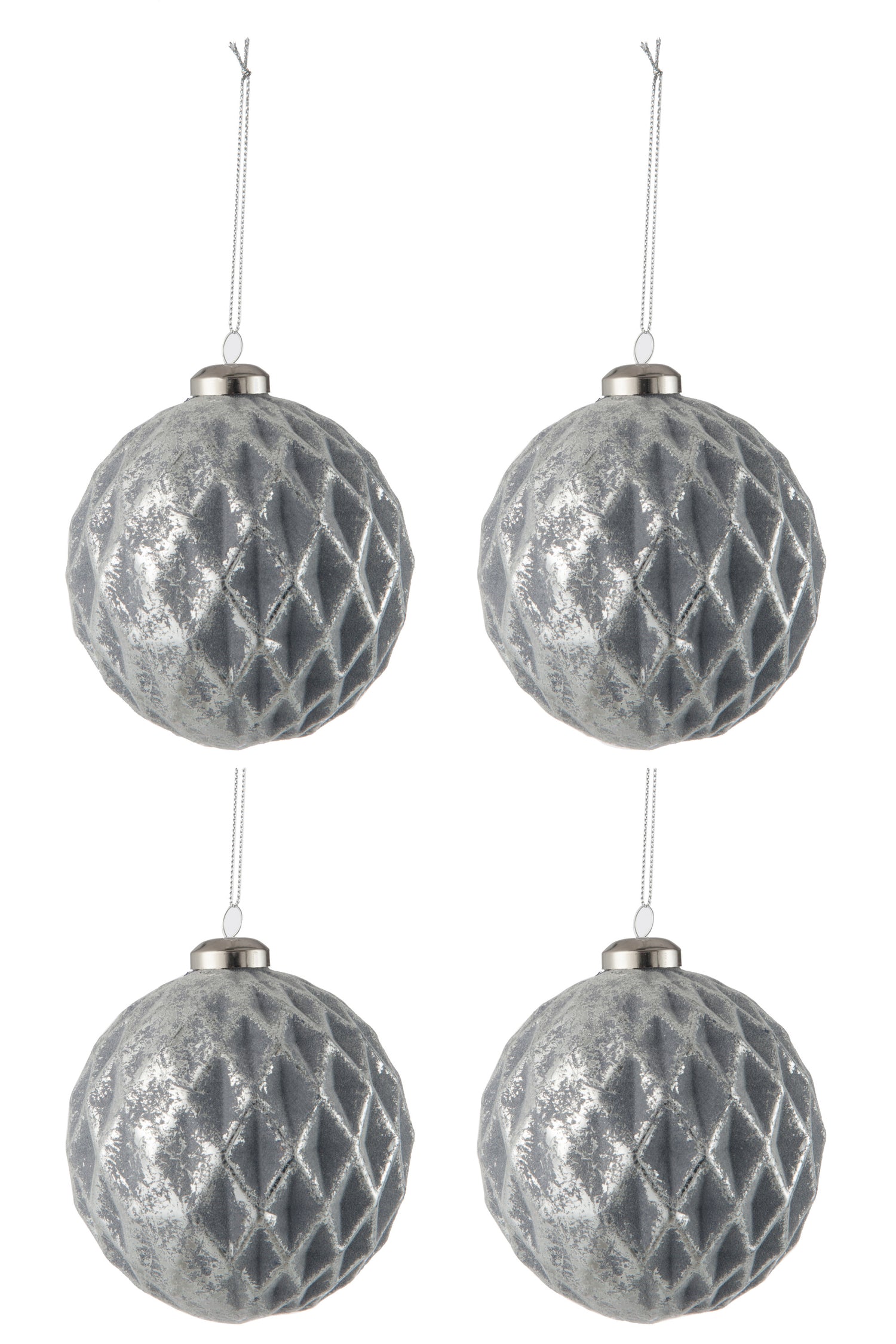 J-Line Kerstballen Geruit Grijs Set van 4