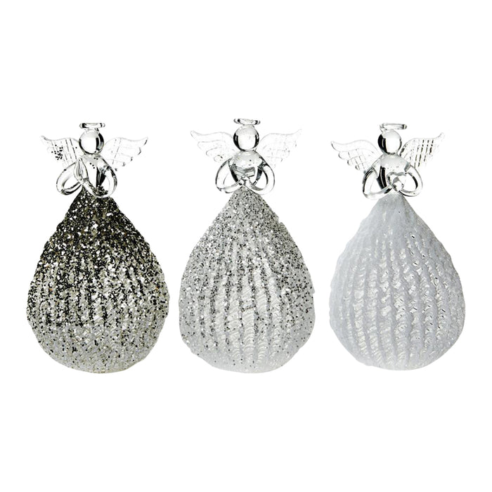 Goodwill Kerstengel-Engel Glas Zilver H 15 cm Voordeelass. van 3 stuks