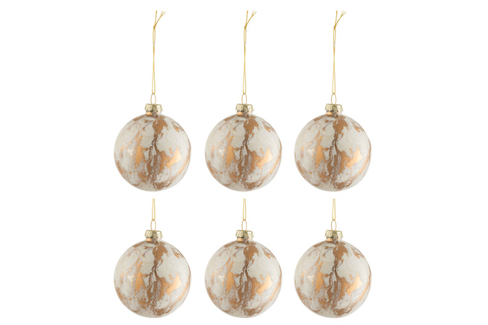 J-Line Kerstballen Marmerlook Wit Goud Small Set van 6