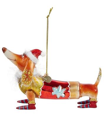 Vondels Ornament glass dachshund with christmas hat brown H9.5cm