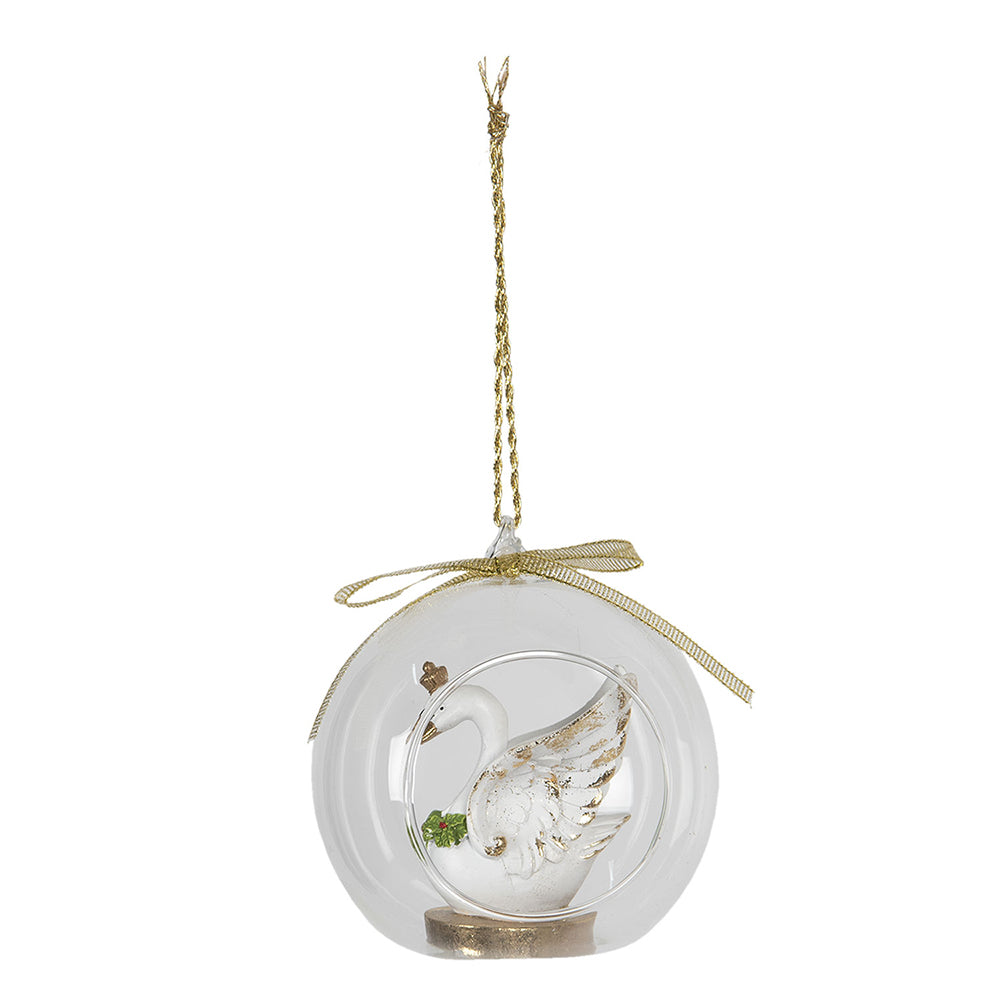 Clayre & Eef Hanger  10x9x11 cm Glas Rond Zwaan Kersthanger