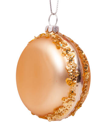 Vondels Glazen kerst decoratie gouden macaron H7cm