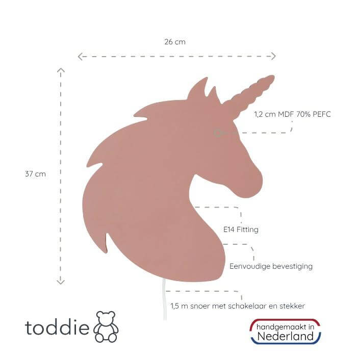 Houten wandlamp kinderkamer | Eenhoorn - terra roze