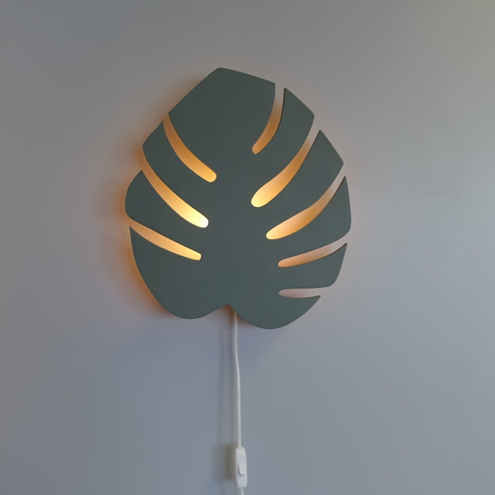 Houten wandlamp kinderkamer | Monstera blad - groen