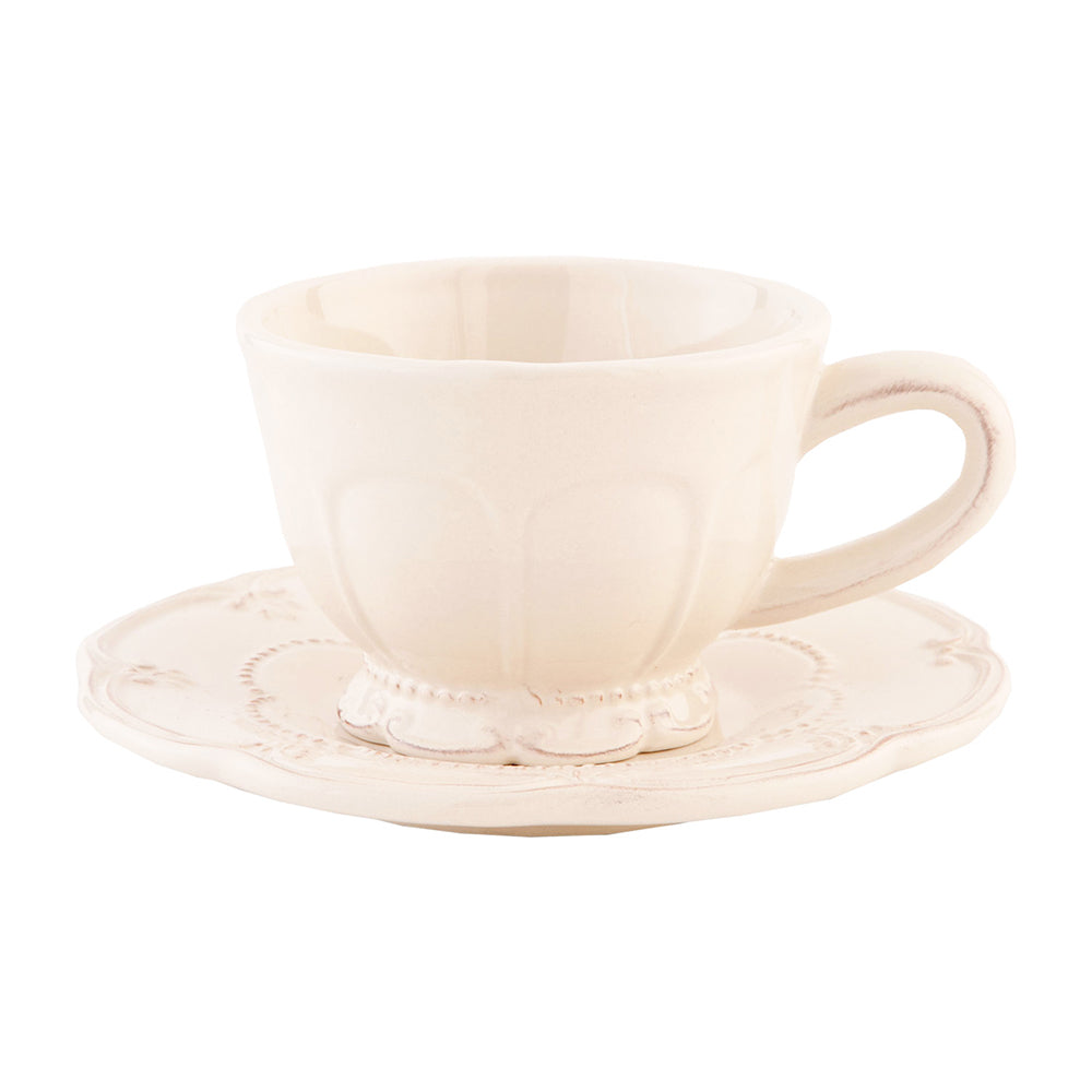 Clayre & Eef Kop en schotel  150 ml Beige Keramiek Rond Servies