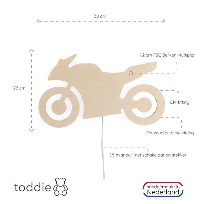 Houten wandlamp kinderkamer | Motor - blank